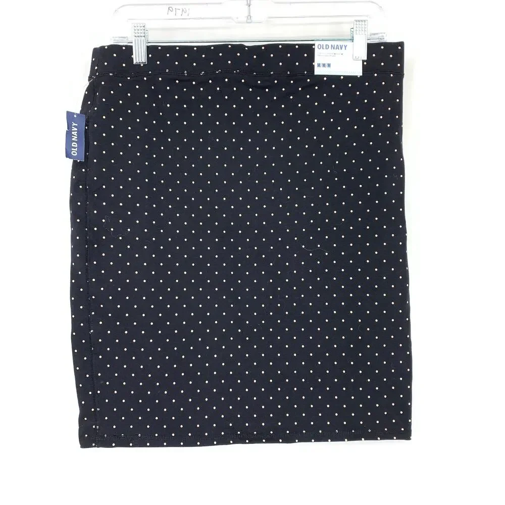 Old Navy Pull On Pencil Skirt Womens Size Medium Black Cream Polka Dot NEW